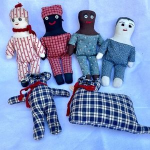 Lot of 6 Vintage Primitive Folk Art Black Americana rag dolls and cats
